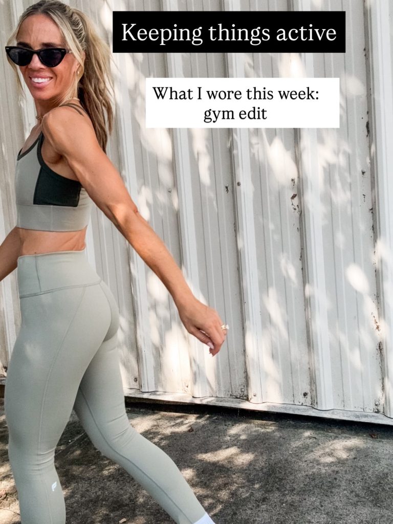 A Sage Green Activewear Set with Oversized Sunglasses